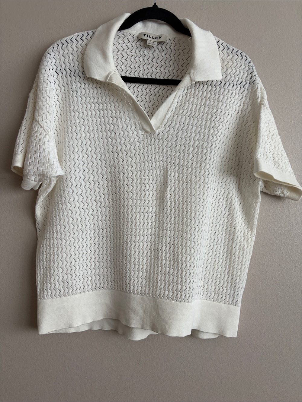 Tilley Women's Short Sleeve Open-Knit Polo Tee in Cream size L